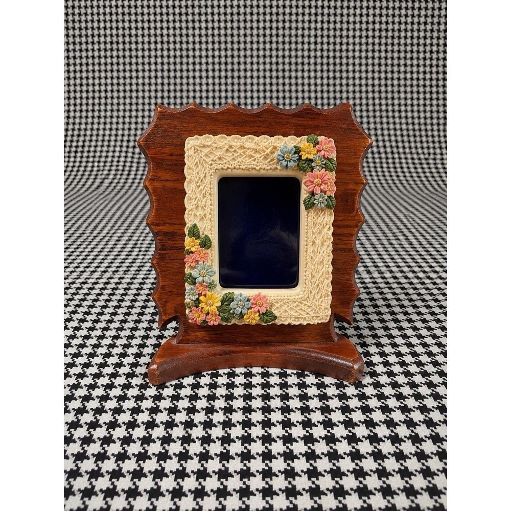 Artisan Handmade Floral & Wood Picture Frame‎ Folk Art Cottagecore Whimsy OOAK